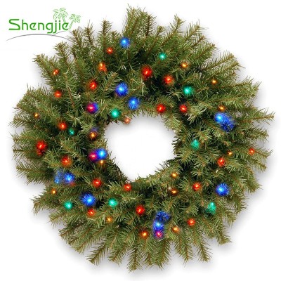 Hot Sales Outdoor Prelit Green Plastic LED Bright Artificial Christmas Wreath with Light