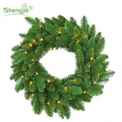 High Quality Outdoor Prelit Green Plastic LED Artificial Christmas Wreath for Window